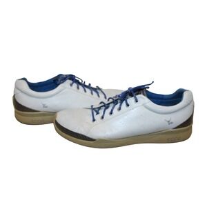 ECCO‎ Biom Hybrid Yak Leather Golf Shoes Mens 46 White Blue Spikeless